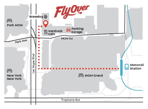 A map of the location of FlyOver in Las Vegas